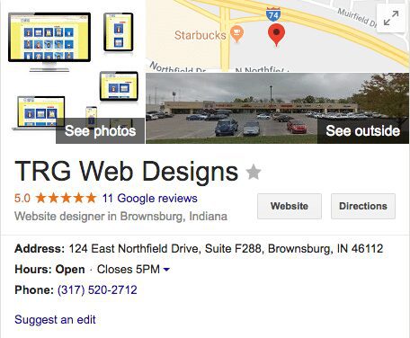 Image showing TRG Web Designs' Google My Business card